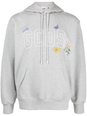 Gcds logo-embroidered cotton hoodie - Grey