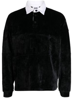 Gcds logo-embroidered velour polo shirt - Black