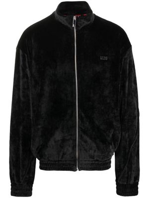 Gcds logo-embroidered velvet bomber jacket - Black