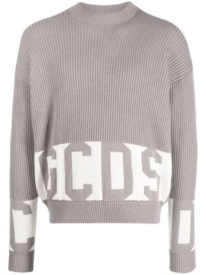 Gcds logo intarsia-knit crew-neck jumper - Grey