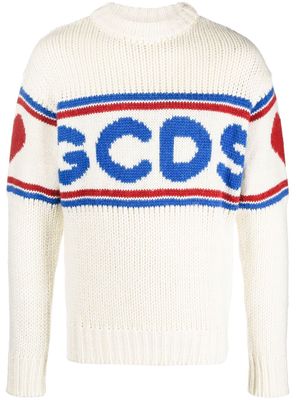 Gcds logo intarsia-knit jumper - White