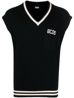 Gcds logo-intarsia v-neck knit vest - Black