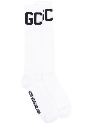 Gcds logo-jacquard ribbed socks - White