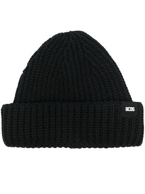Gcds logo-patch ribbed knit beanie - Black