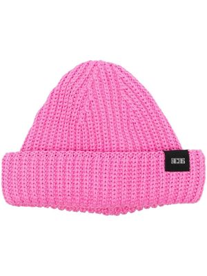 Gcds logo-patch ribbed knit beanie - Pink