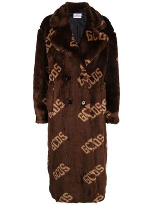 Gcds logo-pattern faux-fur coat - Brown