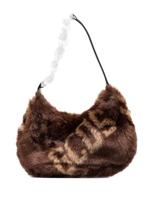 Gcds logo-print faux-fur shoulder bag - Brown