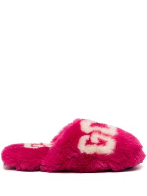 Gcds logo-print faux-fur slippers - Pink