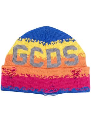 Gcds logo-stripe knit hat - Orange