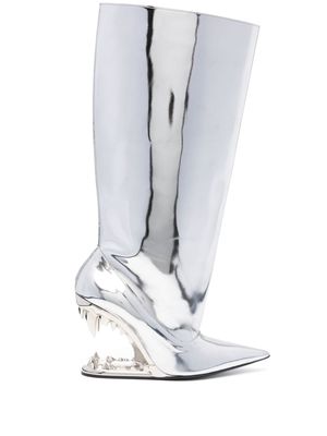 Gcds Morso Mirror 110mm leather boots - Silver