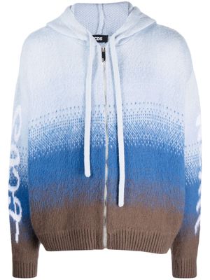 Gcds patterned-jacquard brushed zip-up hoodie - Blue