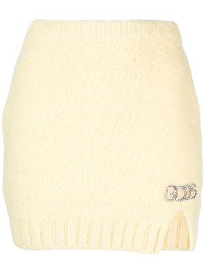 Gcds rhinestone-logo bouclé miniskirt - Yellow
