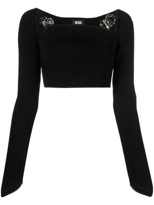 Gcds ribbed square-neck cropped top - Black