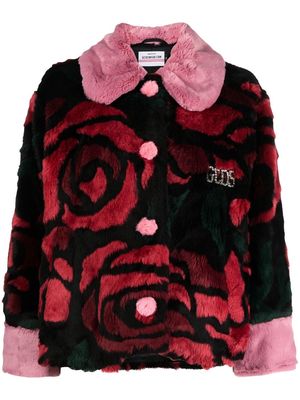 Gcds rose-print faux-fur coat - Red
