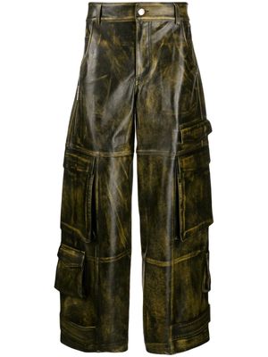 Gcds Rub-Off Ultracargo leather trousers - Black