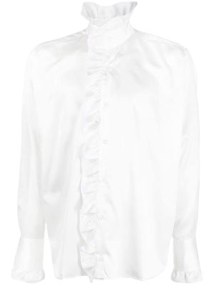 Gcds ruffle-trimmed satin shirt - White