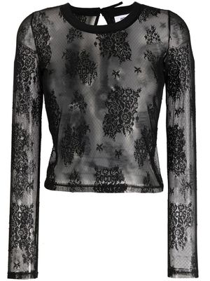 Gcds semi-sheer lace top - Black