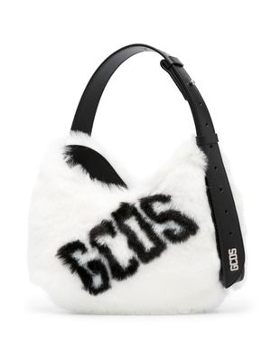 Gcds small Comma Faux Fur Logo shoulder bag - White