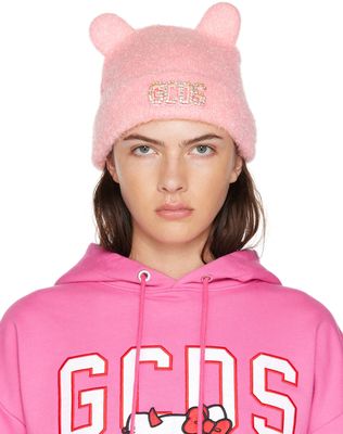 GCDS SSENSE Exclusive Pink Teddy Ear Beanie