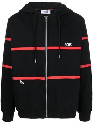 Gcds stripe-print zip-up hoodie - Black