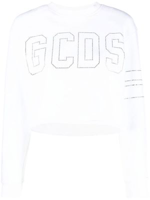 Gcds studded-logo cropped sweatshirt - White
