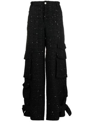 Gcds widw-leg tweed cargo trousers - Black