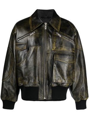 Gcds Workwear Rub-Off leather bomber jacket - Black