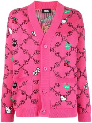 Gcds x Hello Kitty jacquard V-neck cardigan - Pink
