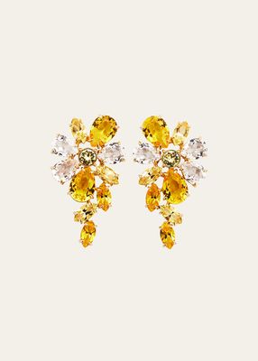 Gema Flower Drop Earrings with Mixed Cuts and Gold-Tone Plating, Yellow