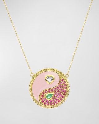 Gemini 18K Yellow Gold Pink Enamel Gemstone Necklace