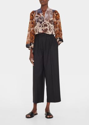 Gemma Floral-Print Blouson-Sleeve Blouse