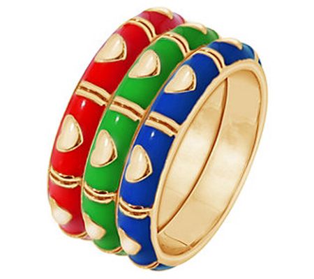 Gemour Colorful Enamel Band Ring, 14K Gold Clad