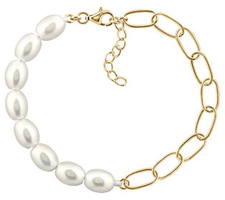Gemour Oval-Link Glass Pearl Bracelet, 14K Gold Clad