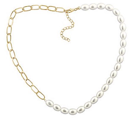Gemour Oval Link Glass Pearl Necklace, 14K G old Clad