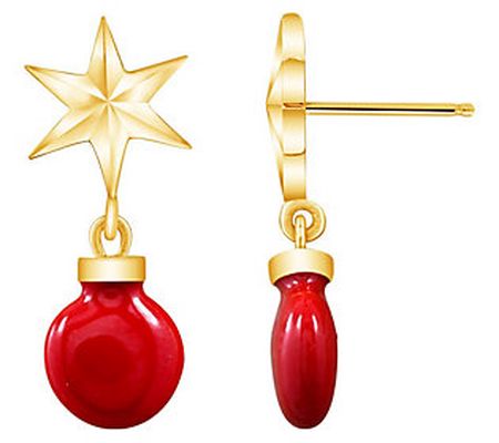 Gemour Red Bauble & Christmas Star Earrings, 14 K Gold Plated