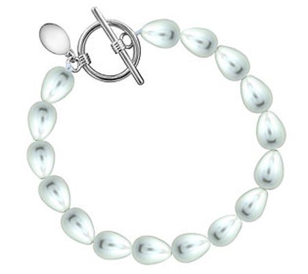 Gemour Sterling Silver Simulated Pearl T oggle Bracelet