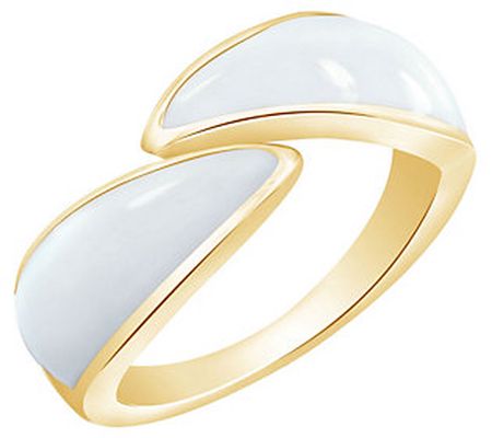 Gemour White Enamel Ring, 14K Gold Clad
