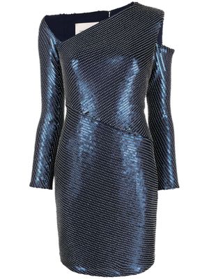 Gemy Maalouf asymmetric long-sleeve sequin minidress - Blue