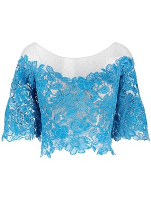 Gemy Maalouf cropped corded lace top - Blue