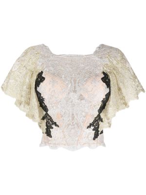 Gemy Maalouf cropped metallic lace top - Silver