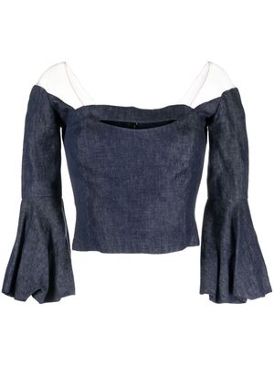 Gemy Maalouf cut-out detailing bell-sleeves top - Blue