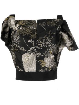 Gemy Maalouf floral-jacquard sleeveless blouse - Black
