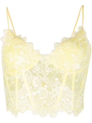 Gemy Maalouf floral lace-appliqué tulle corset top - Yellow