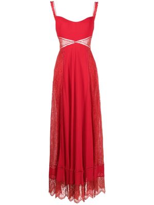 Gemy Maalouf floral-lace detail pleated maxi dress - Red