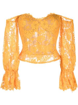 Gemy Maalouf floral-lace off-shoulder blouse - Orange