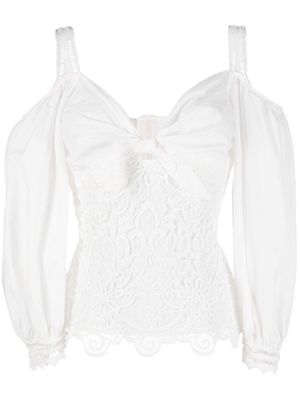Gemy Maalouf guipure-lace panel puff-sleeve blouse - White