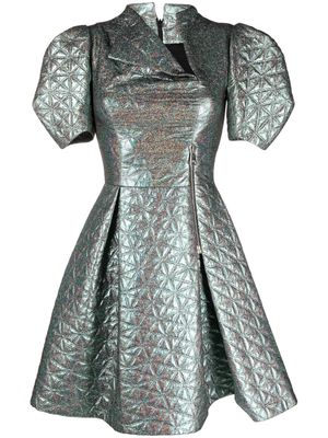 Gemy Maalouf metallic-finish quilted mini dress - Blue