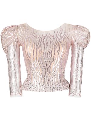 Gemy Maalouf semi-sheer jacquard tulle blouse - Pink