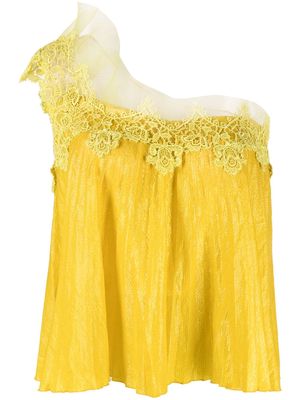 Gemy Maalouf single-strap floral-lace top - Yellow