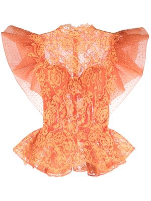 Gemy Maalouf wide-sleeves floral-lace top - Orange